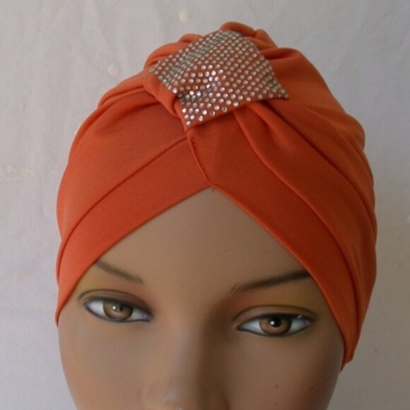 Pumpkin Orange Instant Turban Cap Fun and Flirty Fashion Hat - Picture 1 of 3